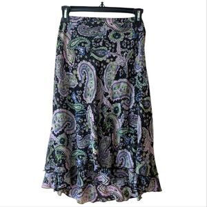 Y2K Briggs New York Paisley Ruffle Boho Skirt Size Petite Large